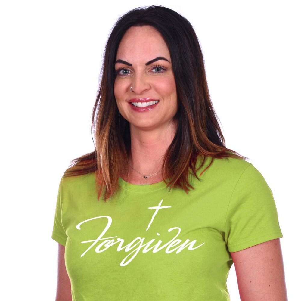 JH Design Women's Religious Christian Forgiven Lime Green T-Shirt